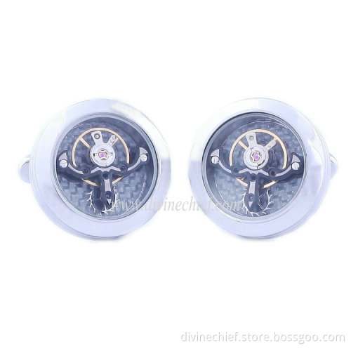 Round 316L Stainless Steel Cufflinks Factory Customize Tourbillon Movement Cufflinks